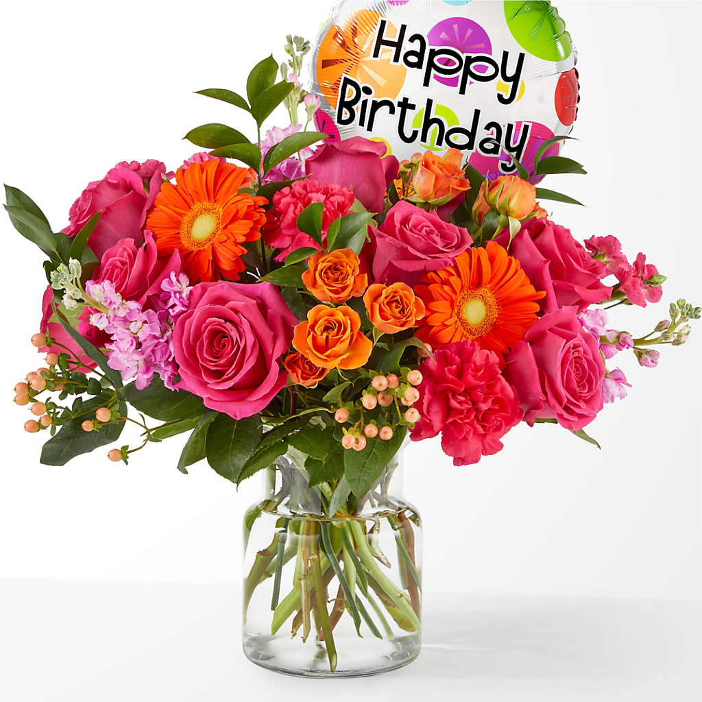 Fiesta Bouquet with Birthday Balloon – SWAN FLORAL & GIFT SHOP INC, Erlanger KY