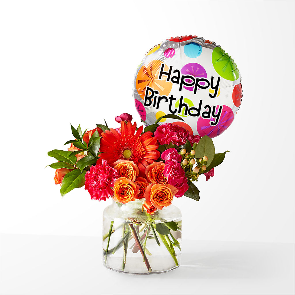 Fiesta Bouquet with Birthday Balloon – SWAN FLORAL & GIFT SHOP INC, Erlanger KY