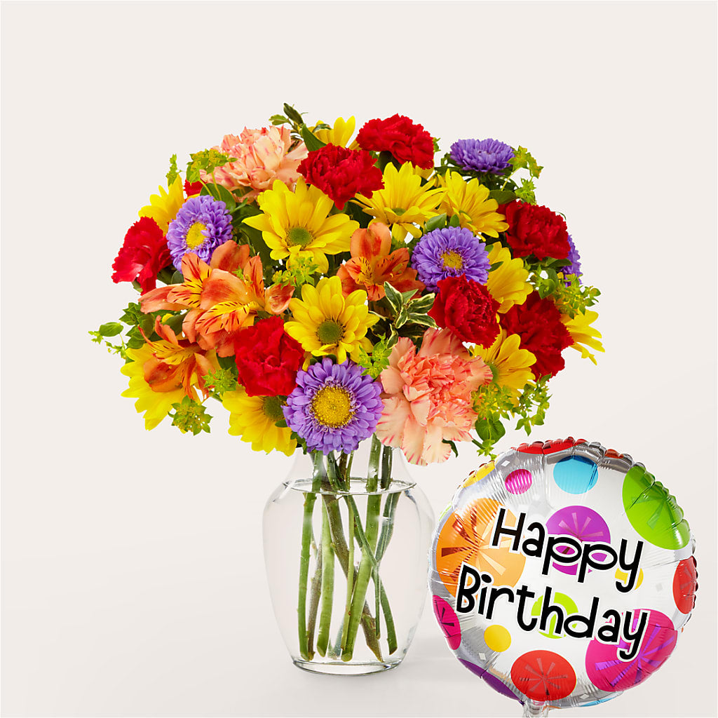 Kaleidoscope Bouquet with Birthday Balloon – SWAN FLORAL & GIFT SHOP INC, Erlanger KY