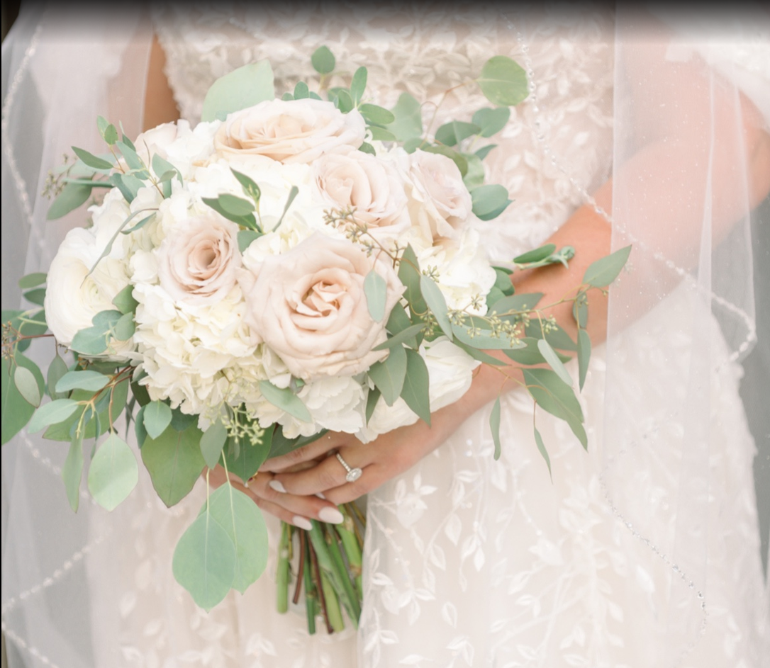 Timeless Wedding Florals: A Soft, Romantic Palette with White Ranunculus, Blush Roses & Hydrangeas