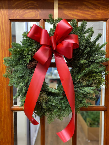 24" Noble Fir Wreath with Plastic Ribbon – SWAN FLORAL & GIFT SHOP INC, Erlanger KY